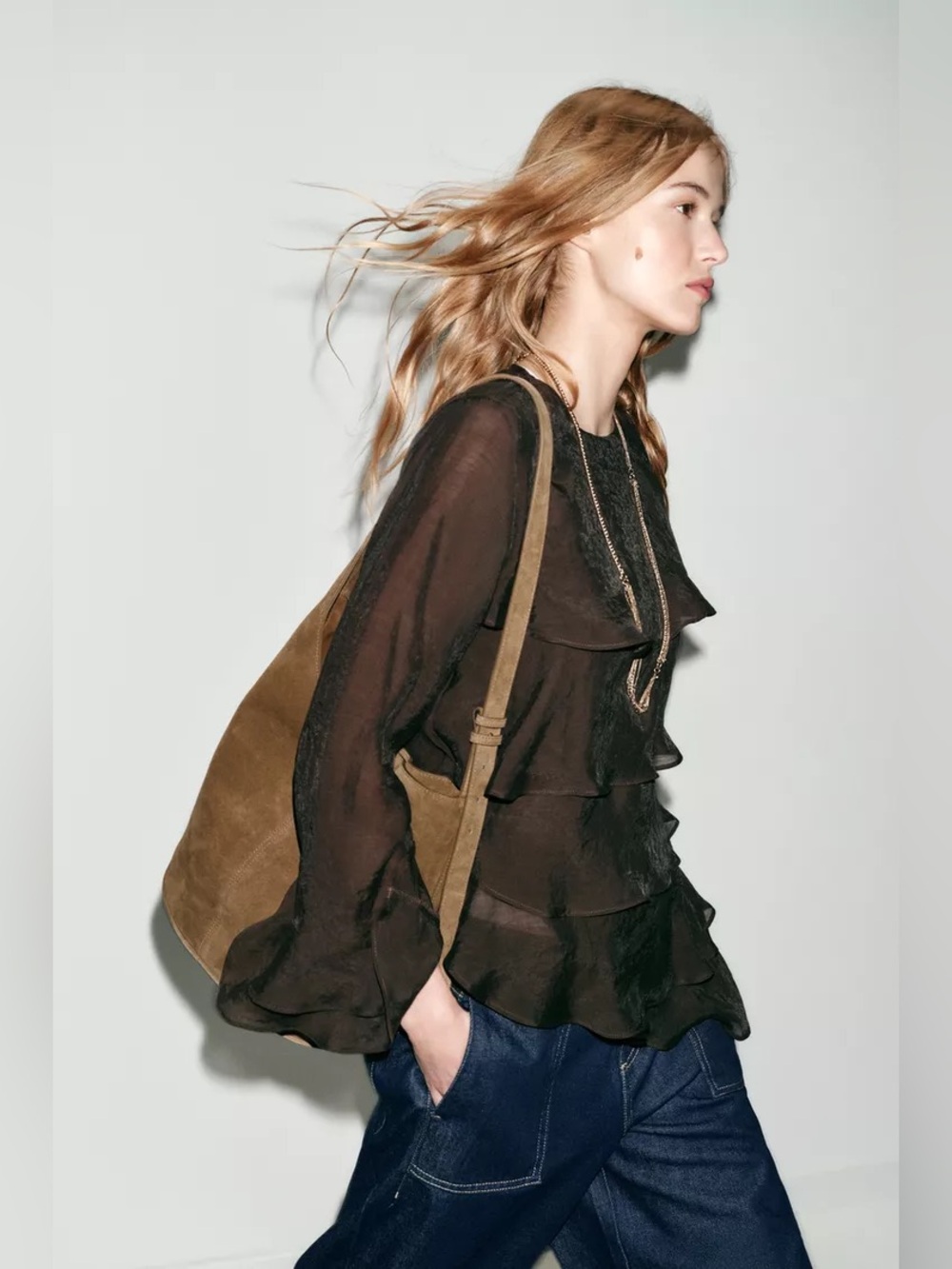 NWT Zara ASYMMETRIC LEATHER BUCKET BAG